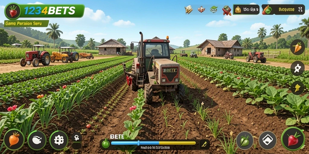 Tampilan gameplay seru di ladang 1234BETS dengan berbagai tanaman.