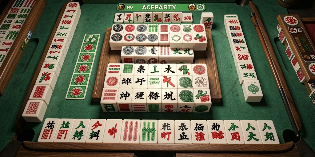 Tangkapan layar gameplay ACEPARTY dengan papan Mahjong yang penuh warna.