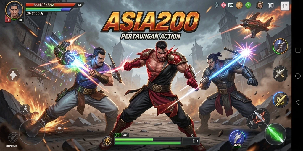 Screenshot gameplay ASIA200 menampilkan aksi pertarungan yang intens.