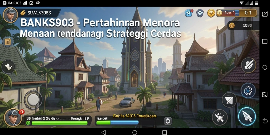 Tangkapan layar gameplay BANK303 menunjukkan aksi seru menara bertahan melawan gelombang musuh.