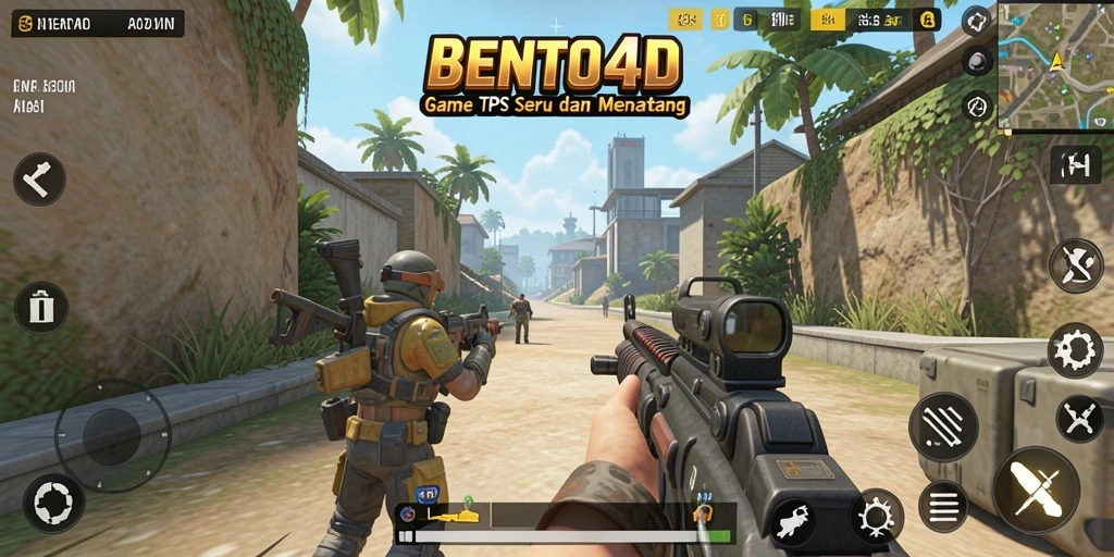 Tampilan seru dalam gameplay BENTO4D dengan aksi menembak yang intens.