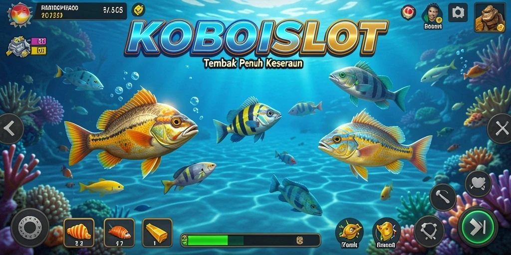 Tampilan screenshot KOBOISLOT yang menampilkan aksi menembak ikan.