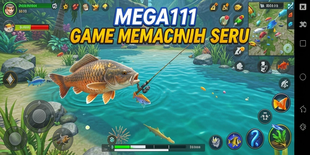 Tampilan menarik dari gameplay MEGA111 saat menangkap ikan.