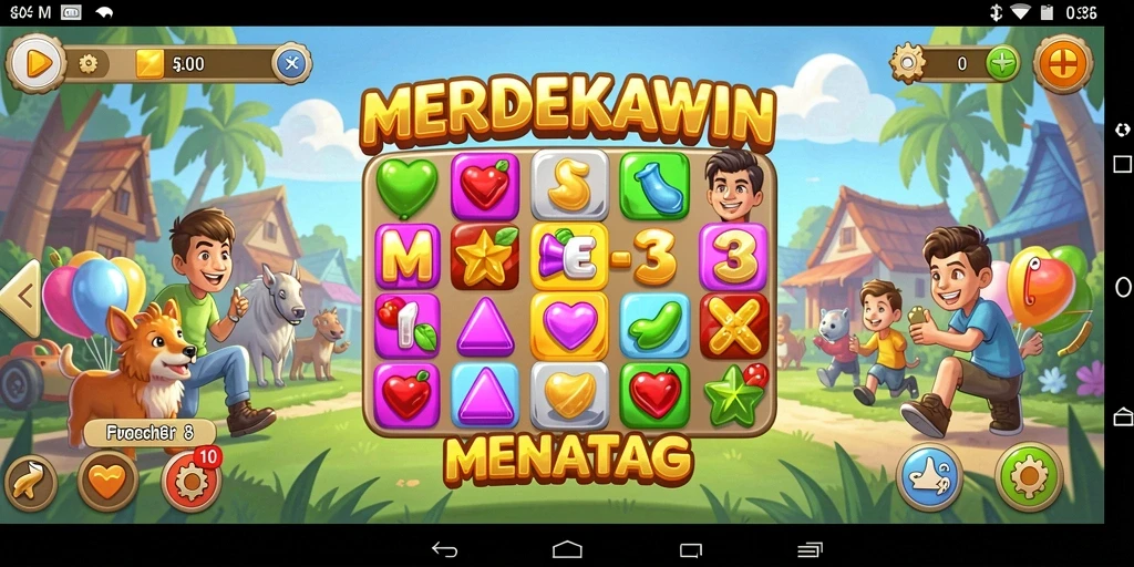 Tampilan gameplay seru MERDEKAWIN dengan aksi Match-3 yang memikat.