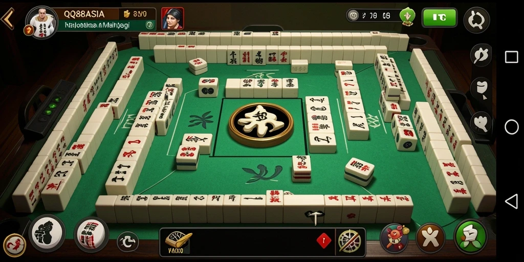 Screenshot gameplay QQ88ASIA menampilkan kombinasi ubin Mahjong yang menantang.