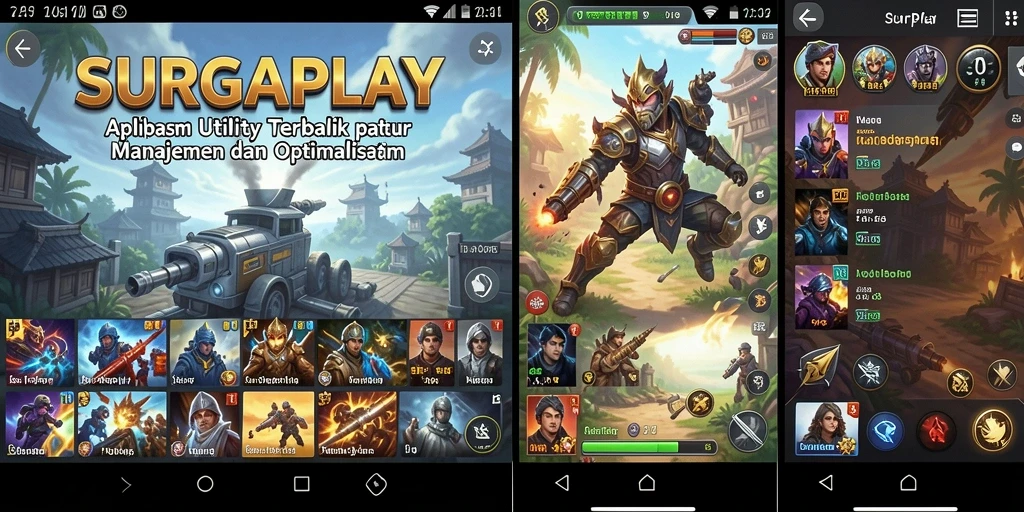 Screenshot permainan menunjukkan antarmuka pengguna dan fitur-fitur SURGAPLAY.