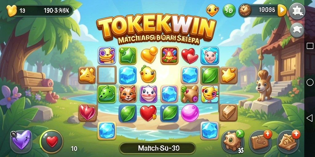 Screenshot gameplay TOKEKWIN menampilkan momen mendebarkan permainan Match-3.